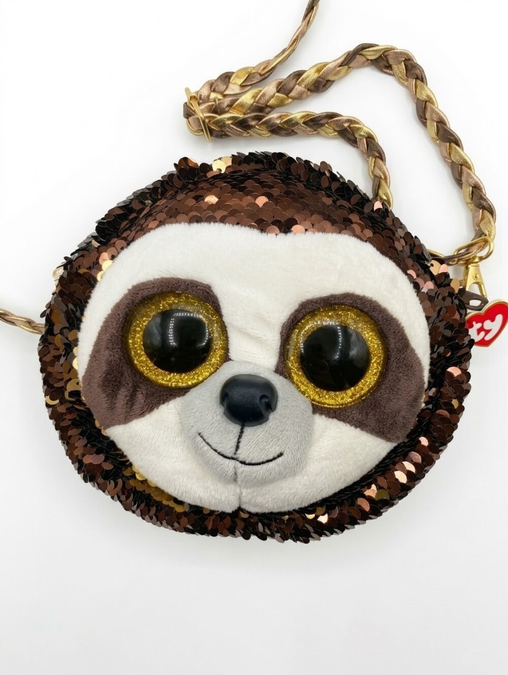 TY Sequin Sloth Crossbody Bag in Brown and Gold